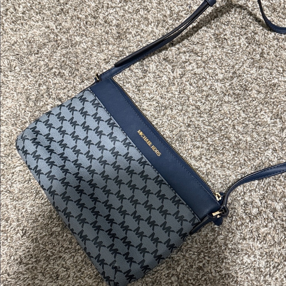 Michael Kors Navy and Gray MK Signature Crossbody